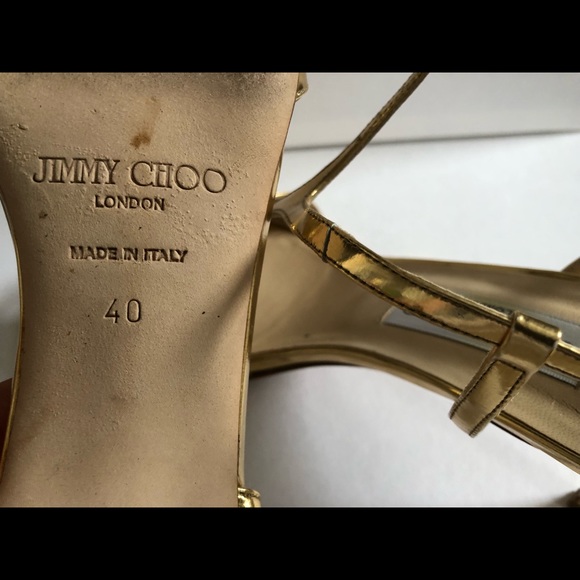 Jimmy Choo Gold Patent Leather KittenHeel Sandals - Picture 2 of 8